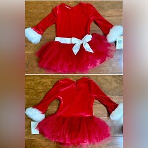 BONNIE JEAN BONNIE BABY RED VELVET FUR CUFF TULLE CHRISTMAS DRESS SIZE 12M~NWT